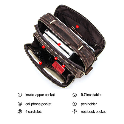Men’s Multifunctional Leather Bag Large Capacity Travel Business Handbag