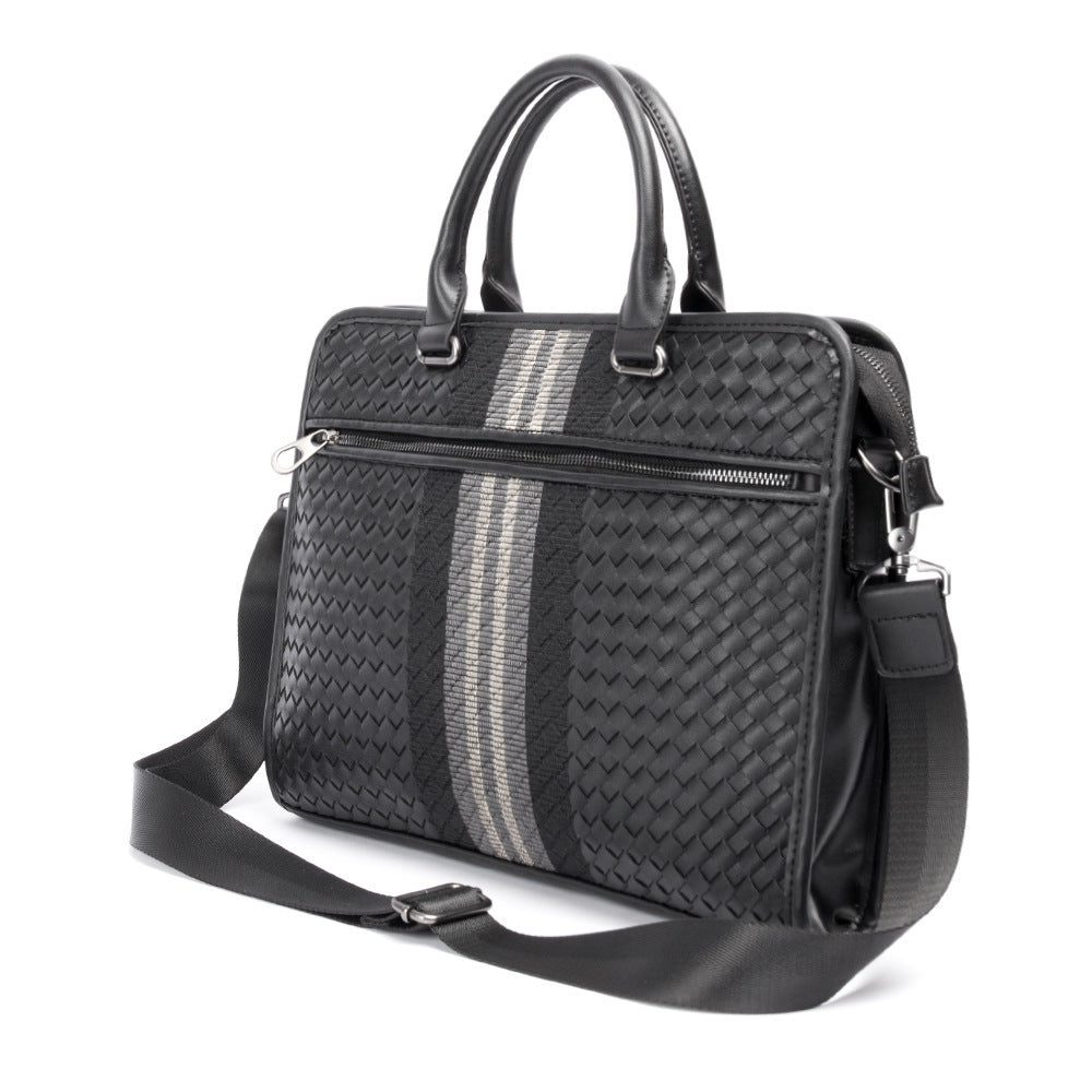 Men's Woven Business Casual Briefcase Shoulder Crossbody Computer Bag