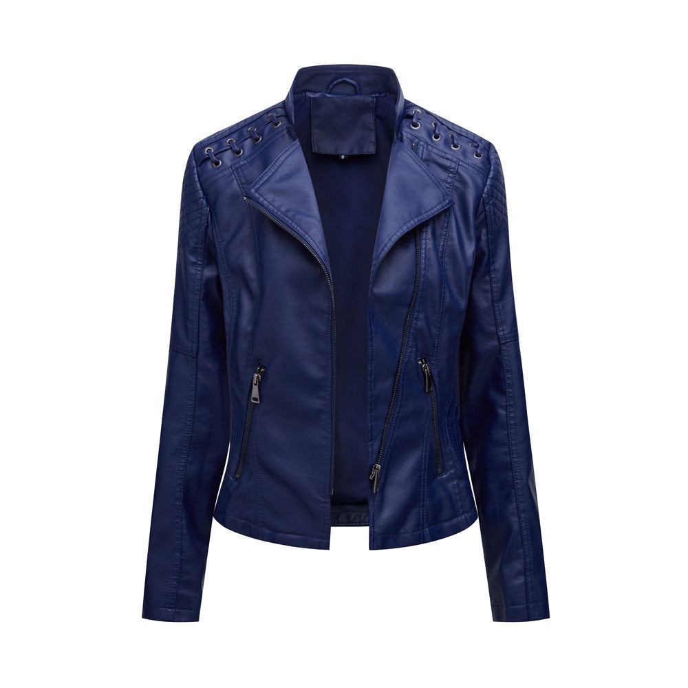 Women's Slim Fit PU Leather Motorcycle Jacket with Chic Style