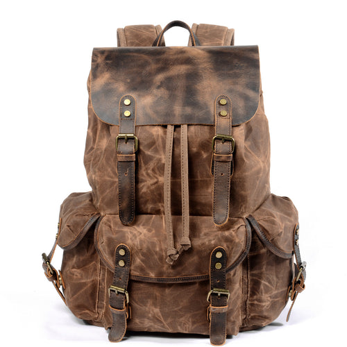 Men’s Oil Wax Canvas Bag Large Capacity Travel Shoulder Backpack