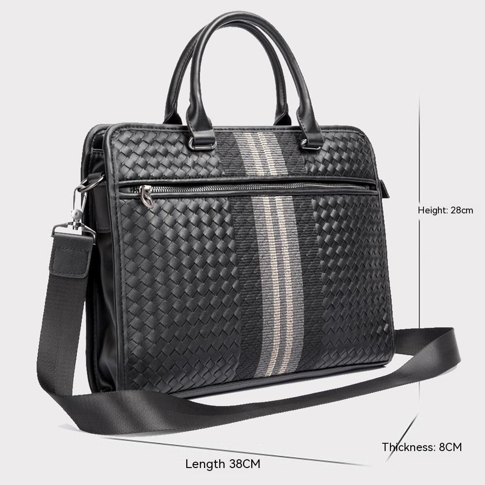 Men's Woven Business Casual Briefcase Shoulder Crossbody Computer Bag