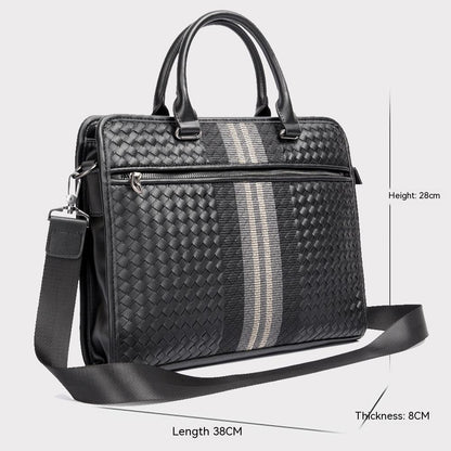 Men's Woven Business Casual Briefcase Shoulder Crossbody Computer Bag