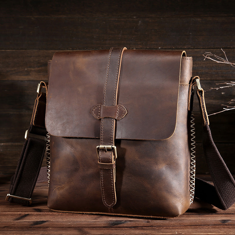 Men's Top Quality Leather Messenger Bag - Cowhide Square Shoulder Bag