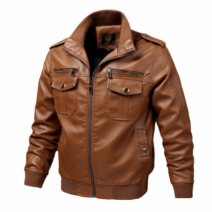 Men’s Oversized PU Leather Biker Jacket with Stand Collar