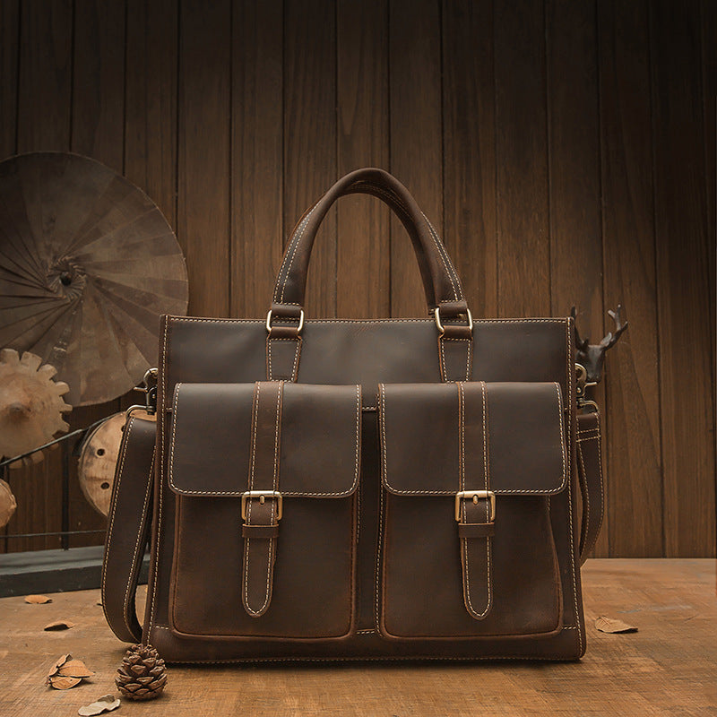Mens Handmade Vintage Leather Briefcase - Cowhide Leather