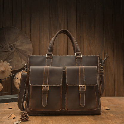 Men’s Handmade Vintage Cowhide Leather Briefcase Stylish Office Work Bag
