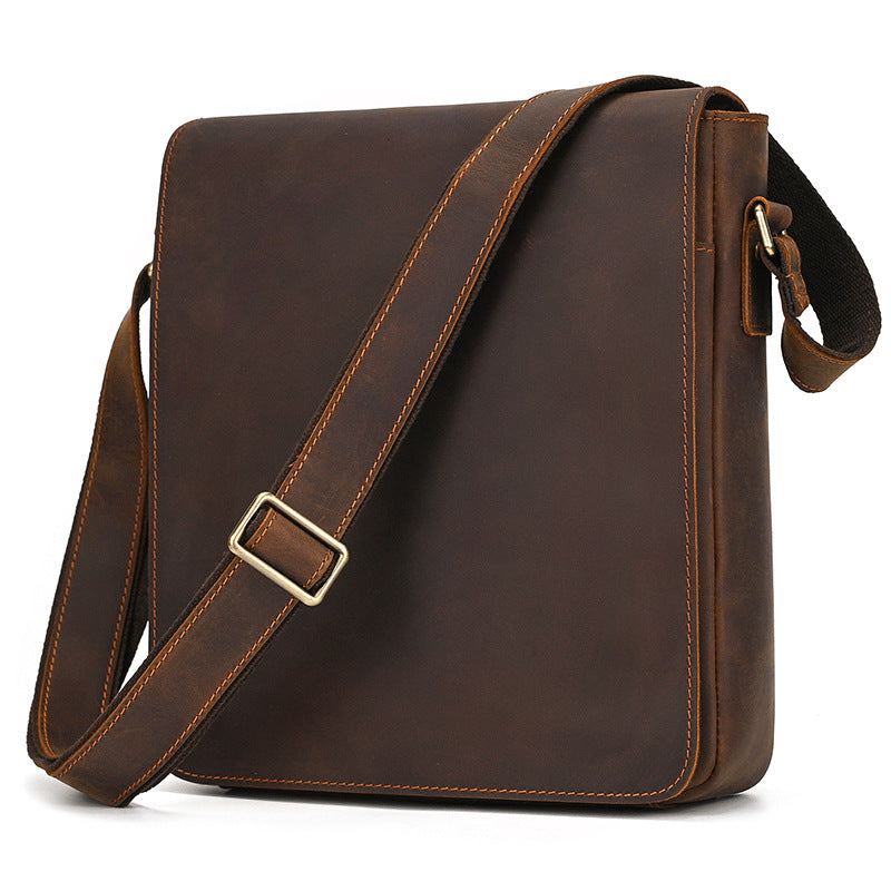 Mens First Layer Cowhide Crossbody Bag | Crazy Horse Leather Shoulder Bag
