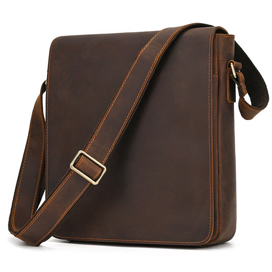 Men’s First Layer Cowhide Crossbody Bag Crazy Horse Leather Shoulder