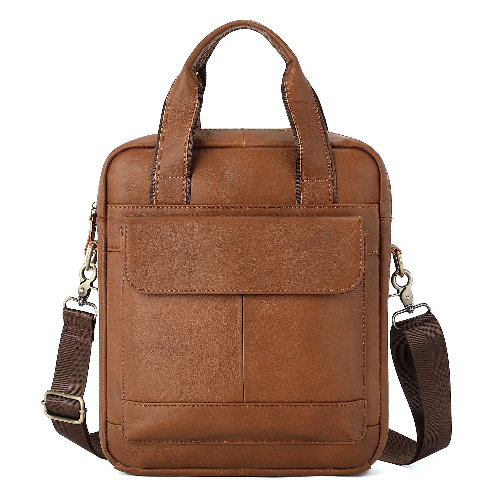 Mens Vertical Briefcase Retro Handbag - Genuine Cowhide Leather