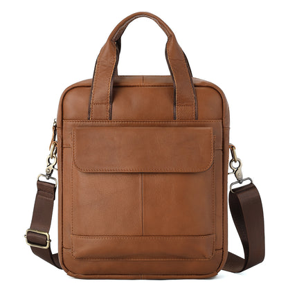 Men’s Genuine Cowhide Leather Vertical Briefcase Retro Business Handbag