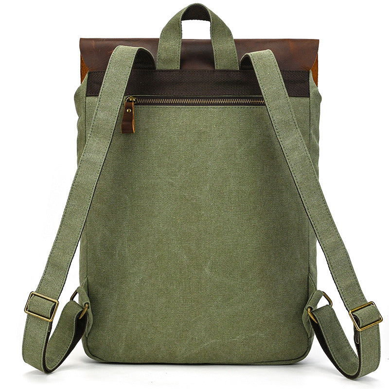 Mens Canvas Leather  Backpack | Large Capacity Travel Bag