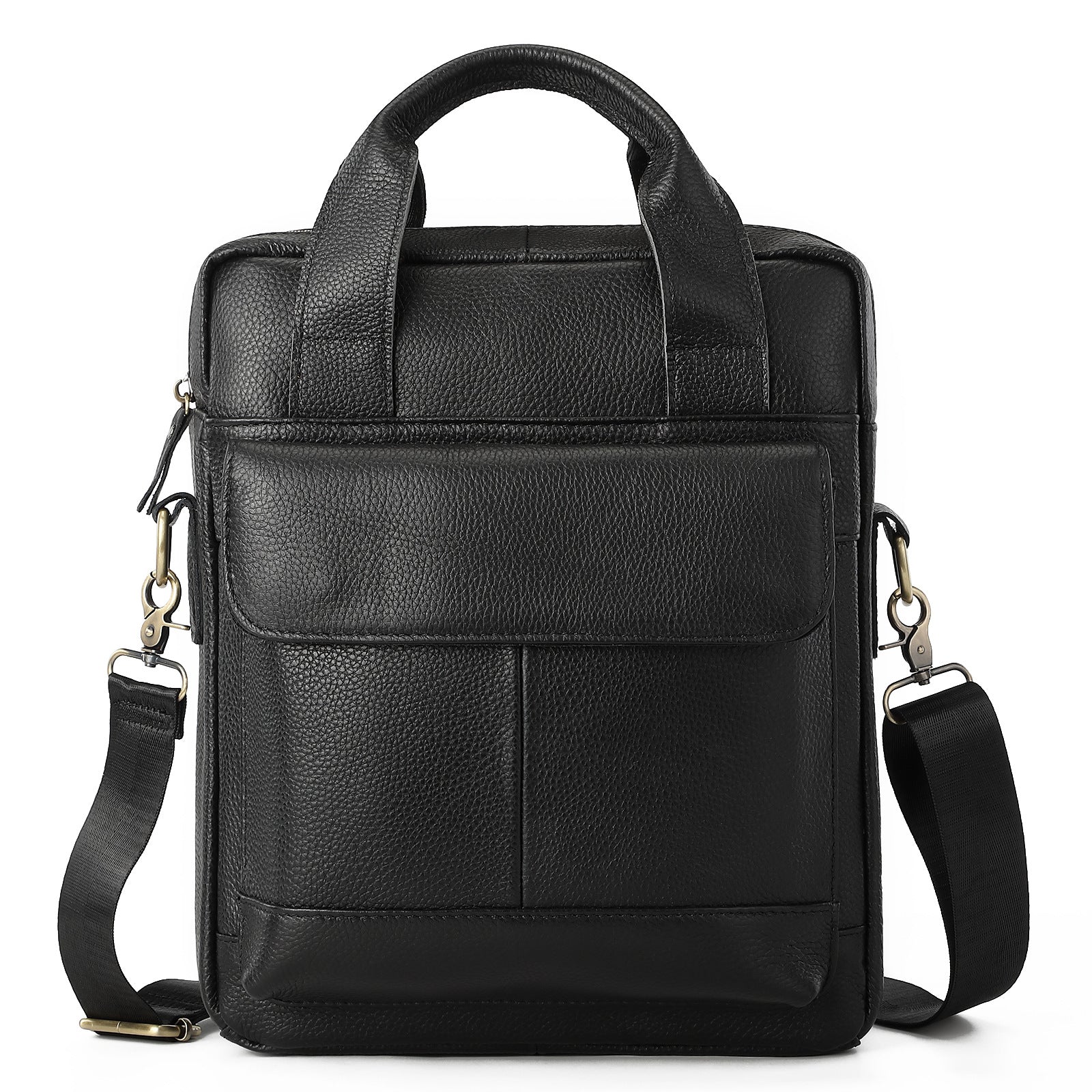 Mens Vertical Briefcase Retro Handbag - Genuine Cowhide Leather