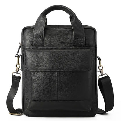 Men’s Genuine Cowhide Leather Vertical Briefcase Retro Business Handbag