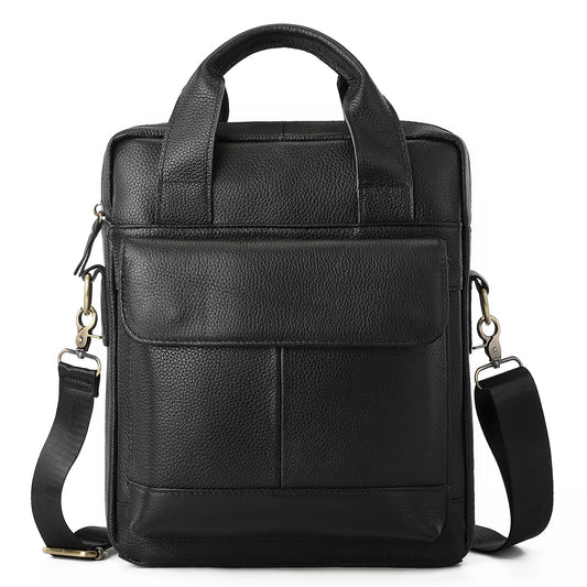 Men’s Genuine Cowhide Leather Vertical Briefcase Retro Business Handbag