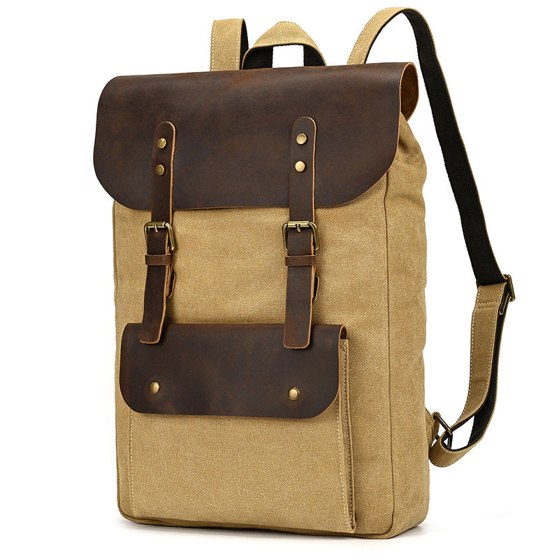 Mens Canvas Leather  Backpack | Large Capacity Travel Bag