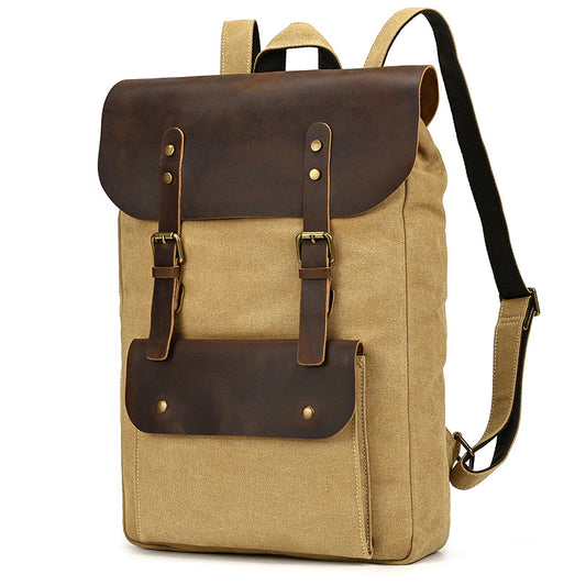 Men’s Canvas Leather Backpack Large Capacity Travel Work Hiking Bag