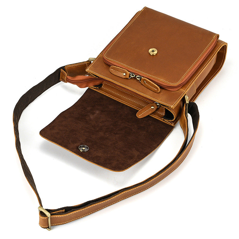 Mens First Layer Cowhide Crossbody Bag | Crazy Horse Leather Shoulder Bag