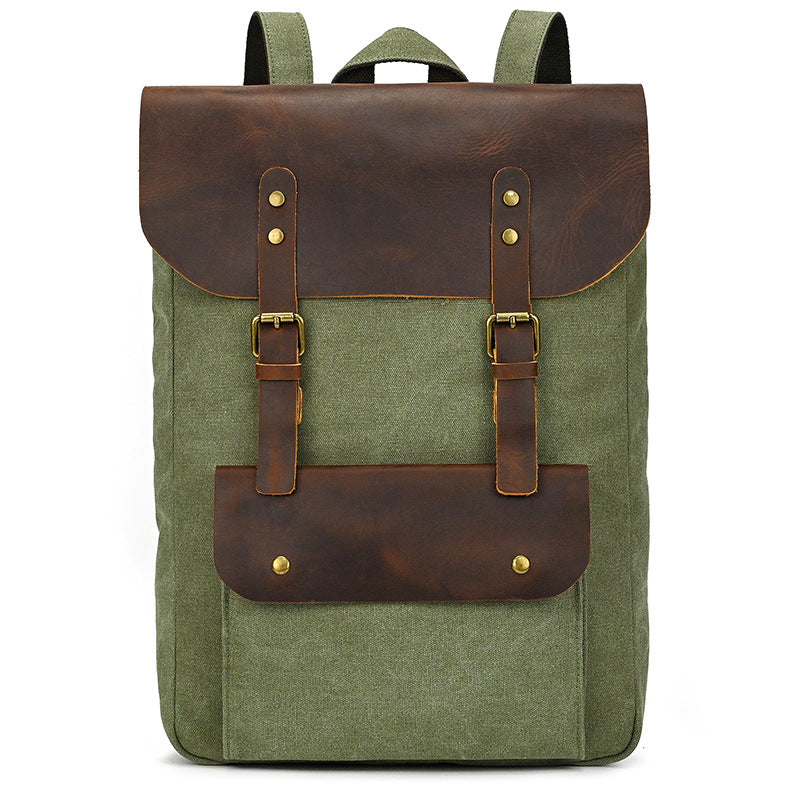 Mens Canvas Leather  Backpack | Large Capacity Travel Bag