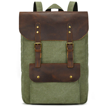 Men’s Canvas Leather Backpack Large Capacity Travel Work Hiking Bag
