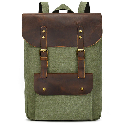 Men’s Canvas Leather Backpack Large Capacity Travel Work Hiking Bag