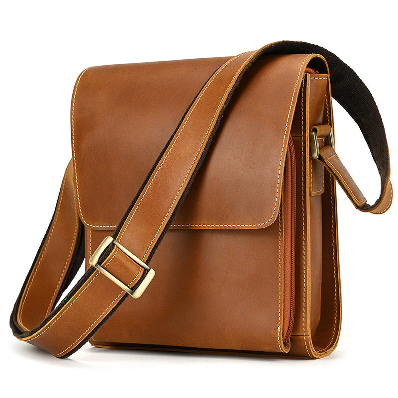 Mens First Layer Cowhide Crossbody Bag | Crazy Horse Leather Shoulder Bag