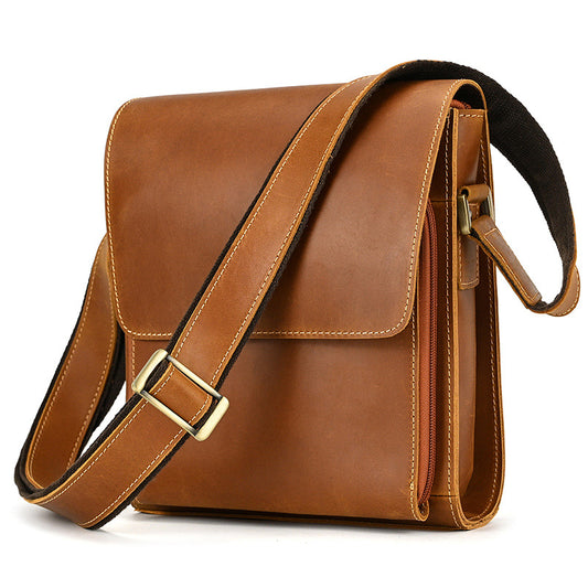 Men’s First Layer Cowhide Crossbody Bag Crazy Horse Leather Shoulder