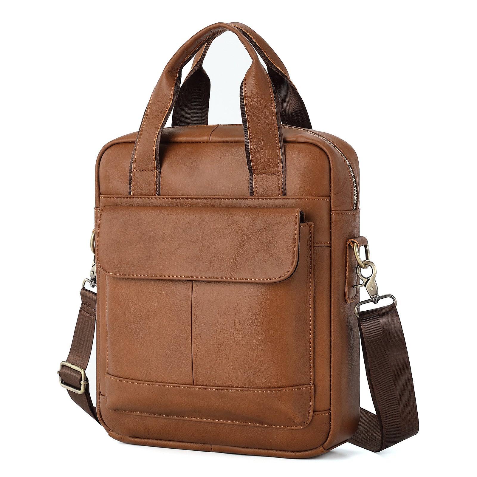 Mens Vertical Briefcase Retro Handbag - Genuine Cowhide Leather