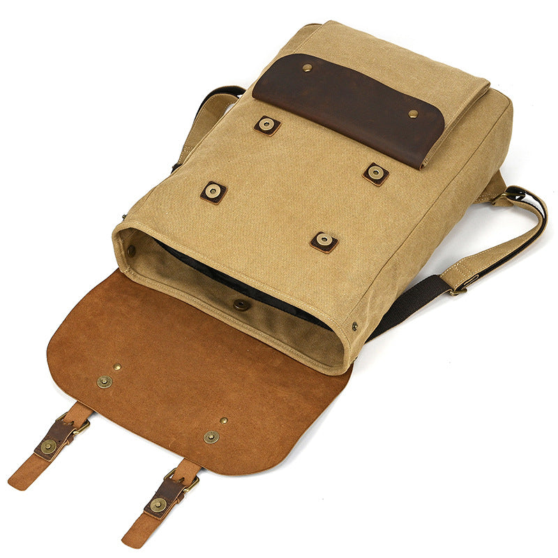 Mens Canvas Leather  Backpack | Large Capacity Travel Bag