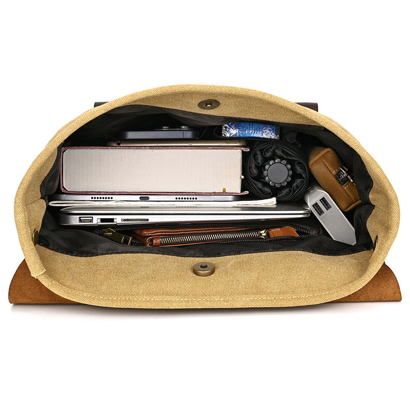 Mens Canvas Leather  Backpack | Large Capacity Travel Bag