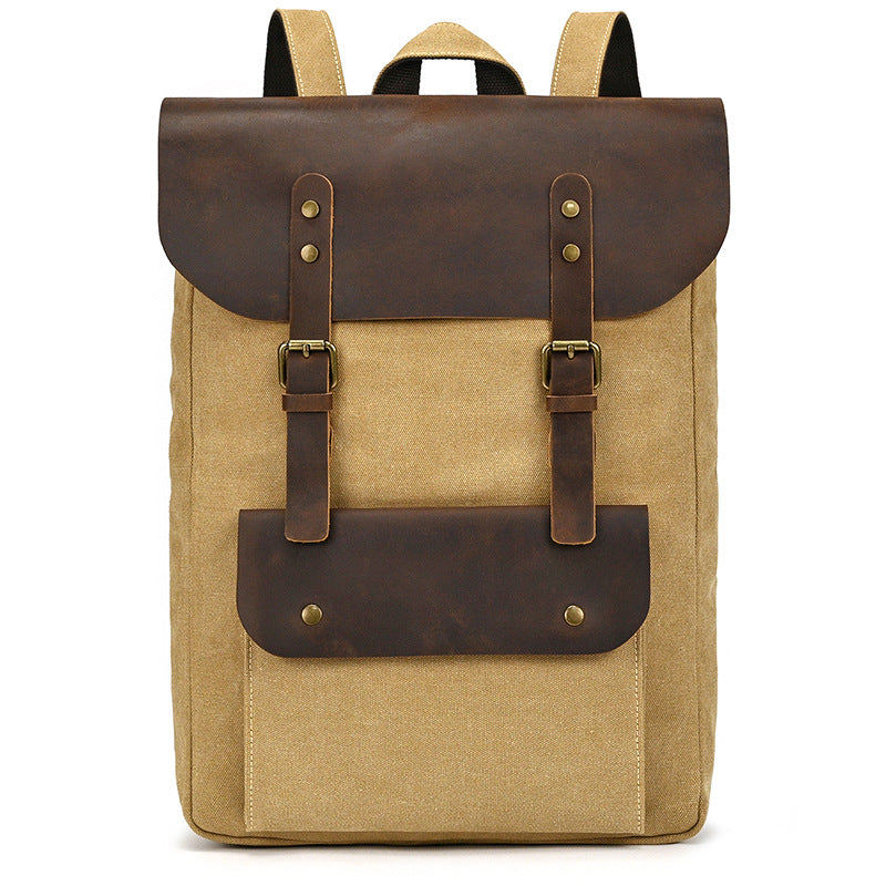 Mens Canvas Leather  Backpack | Large Capacity Travel Bag