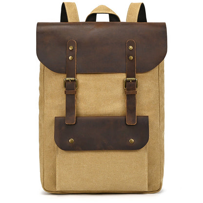 Men’s Canvas Leather Backpack Large Capacity Travel Work Hiking Bag