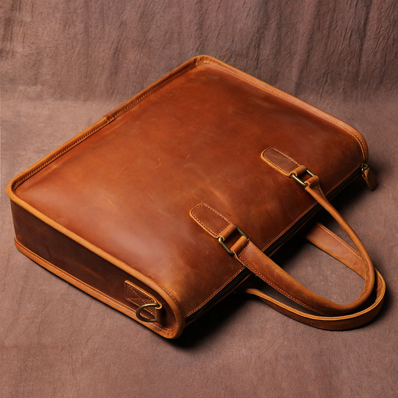 Men's Crazy Horse Leather Briefcase For Laptop | Shoulder Bags
