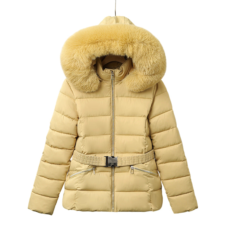 Women's Elegant Warm Cotton-Padded Coat with Fur Collar