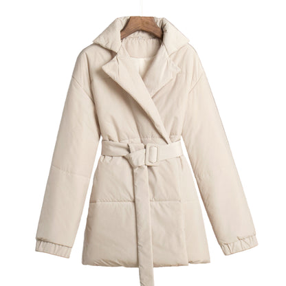 Women's Thick Cotton Jacket with Drawstring Slim Fit Design