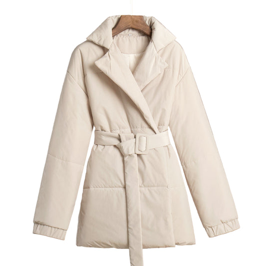 Women's Thick Cotton Jacket with Drawstring Slim Fit Design