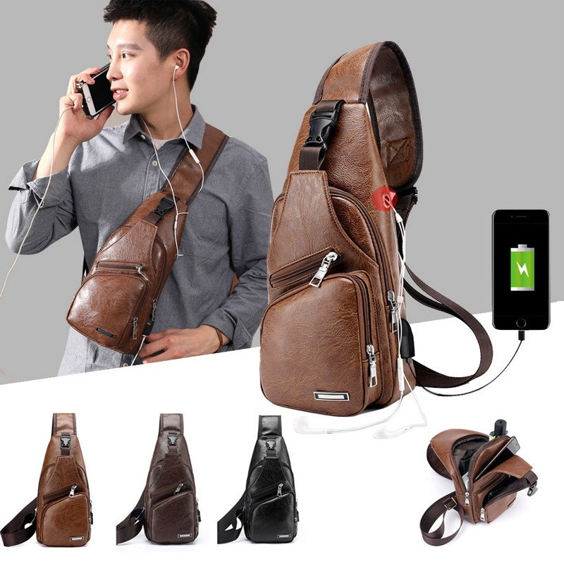 Men's USB Charging Chest Bag Diagonal Messenger Travel Shoulder