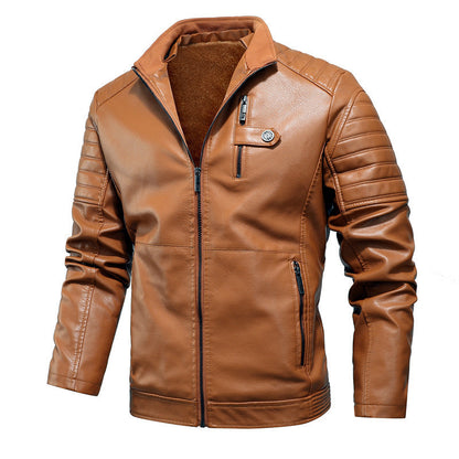 Men’s PU Leather Motorcycle Jacket with Velvet Lining for Winter