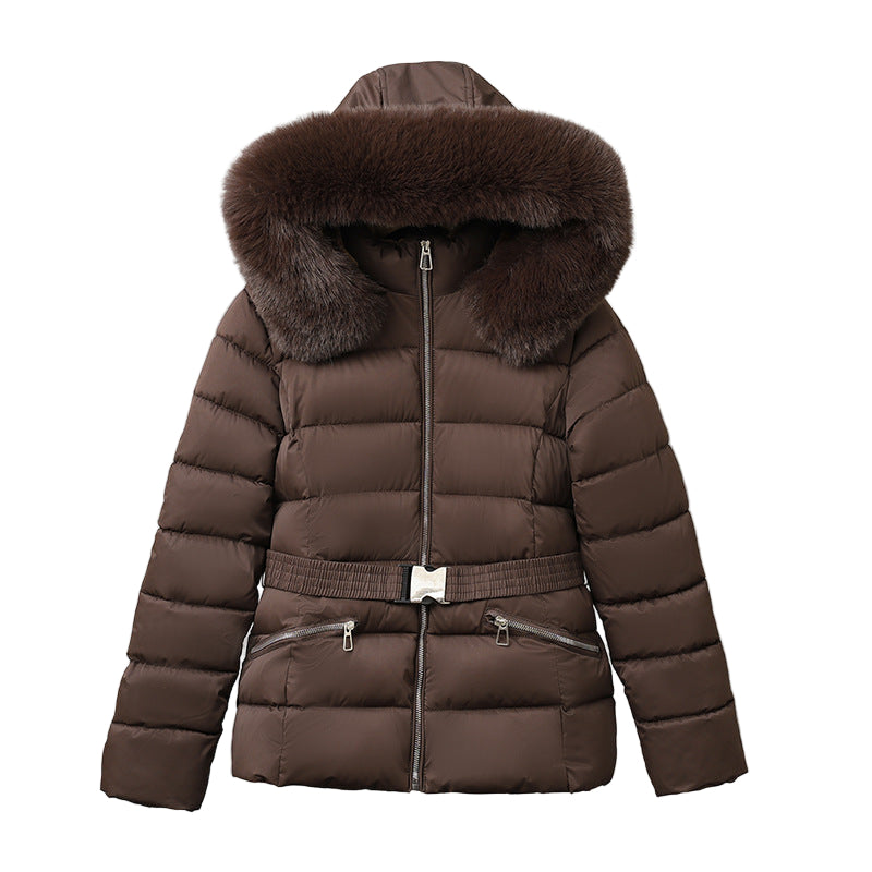 Women's Elegant Warm Cotton-Padded Coat with Fur Collar