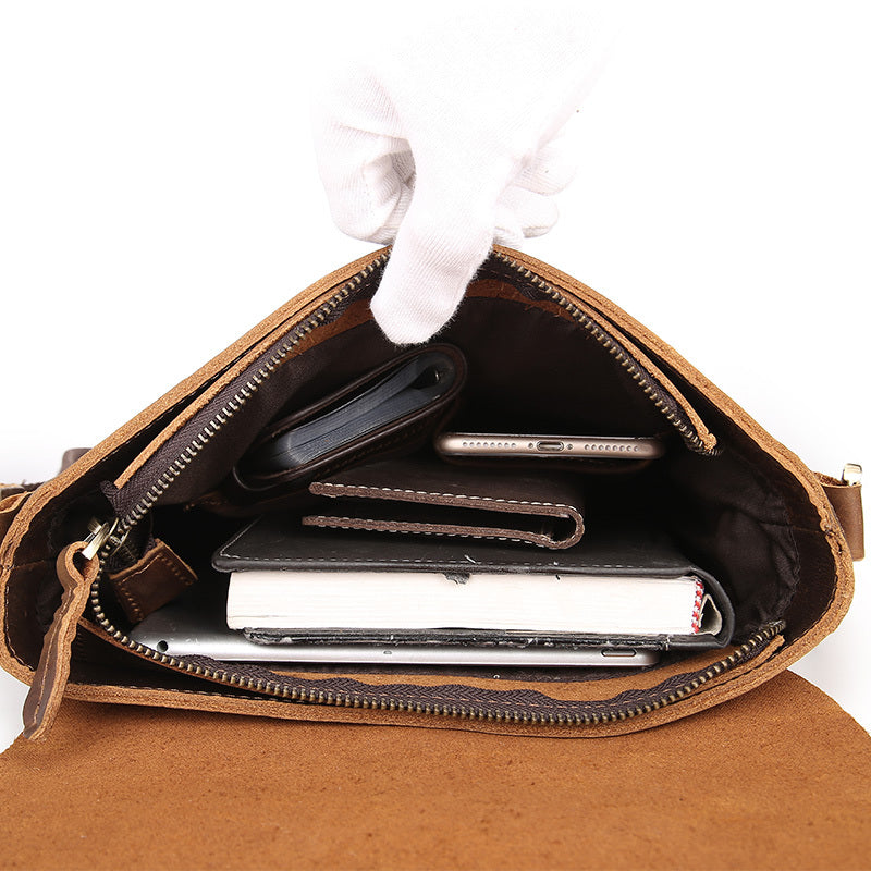 Men's Top Quality Leather Messenger Bag - Cowhide Square Shoulder Bag