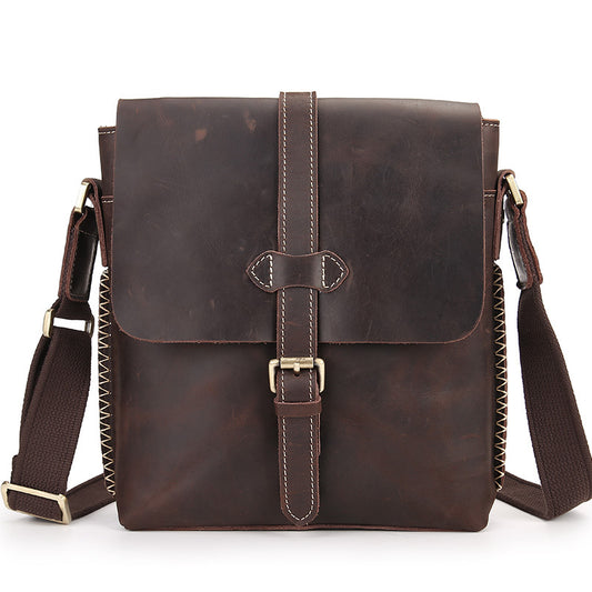 Men’s Leather Messenger Bag Cowhide Square Shoulder Handbag