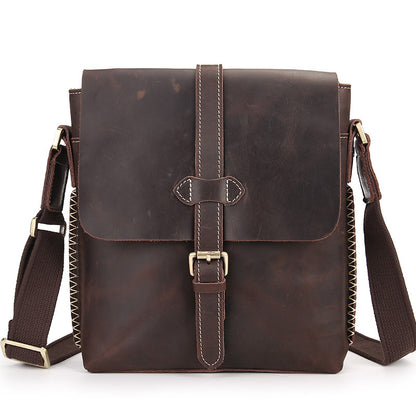 Men’s Leather Messenger Bag Cowhide Square Shoulder Handbag