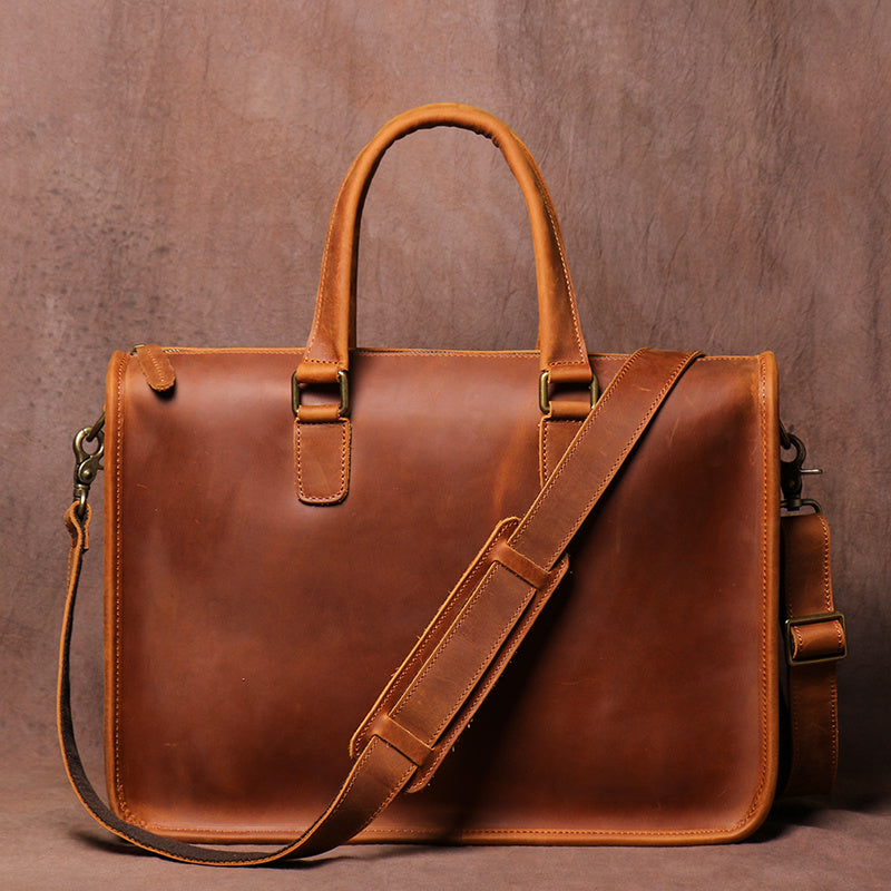 Men's Crazy Horse Leather Briefcase For Laptop | Shoulder Bags