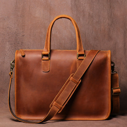Men’s Crazy Horse Leather Laptop Briefcase Stylish Shoulder Work Bag