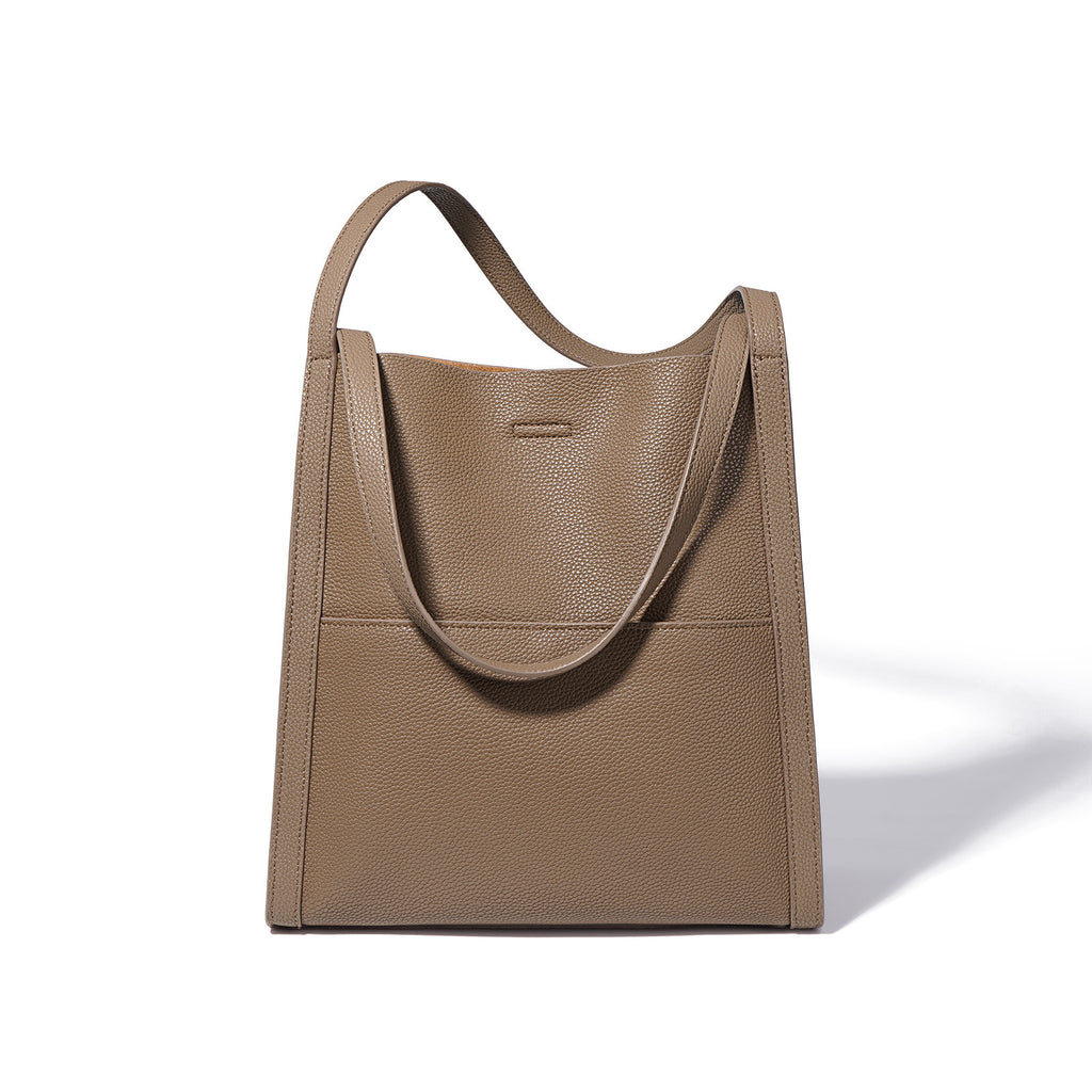 Women's Large Capacity Shoulder Bag | Sentong Qin Bucket First Layer Cowhide Tote