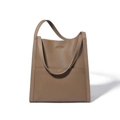 Women’s Large Capacity Cowhide Leather Bucket Tote Shoulder Handbag