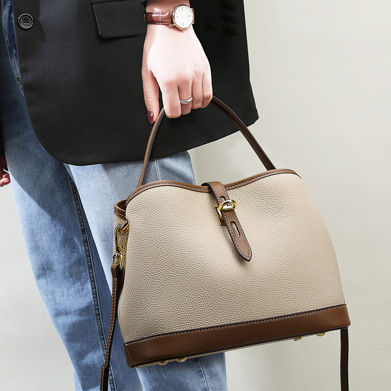 Women’s Lychee Pattern Large Capacity Contrast Color Shoulder Messenger Bag