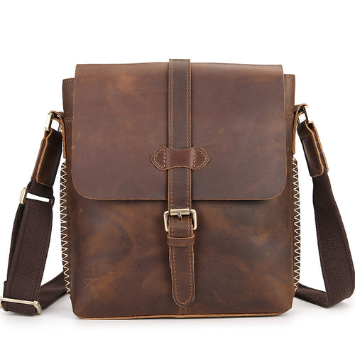 Men’s Leather Messenger Bag Cowhide Square Shoulder Handbag