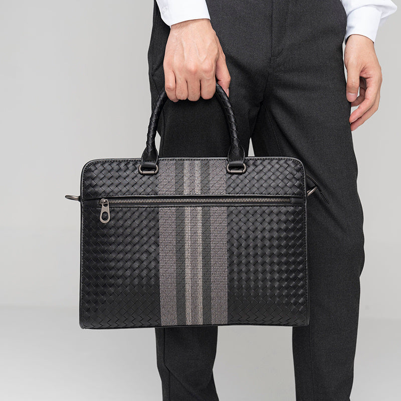 Men's Woven Business Casual Briefcase Shoulder Crossbody Computer Bag