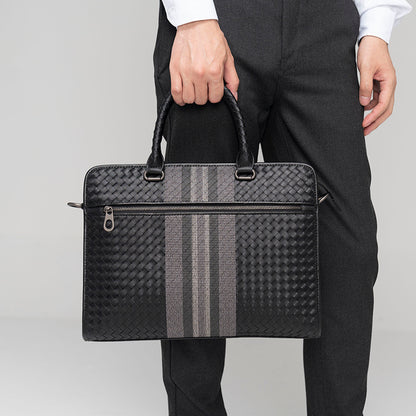 Men's Woven Business Casual Briefcase Shoulder Crossbody Computer Bag
