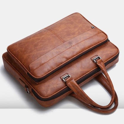 Men’s Simple Business Handbag Stylish Leather Briefcase Office Work Bag